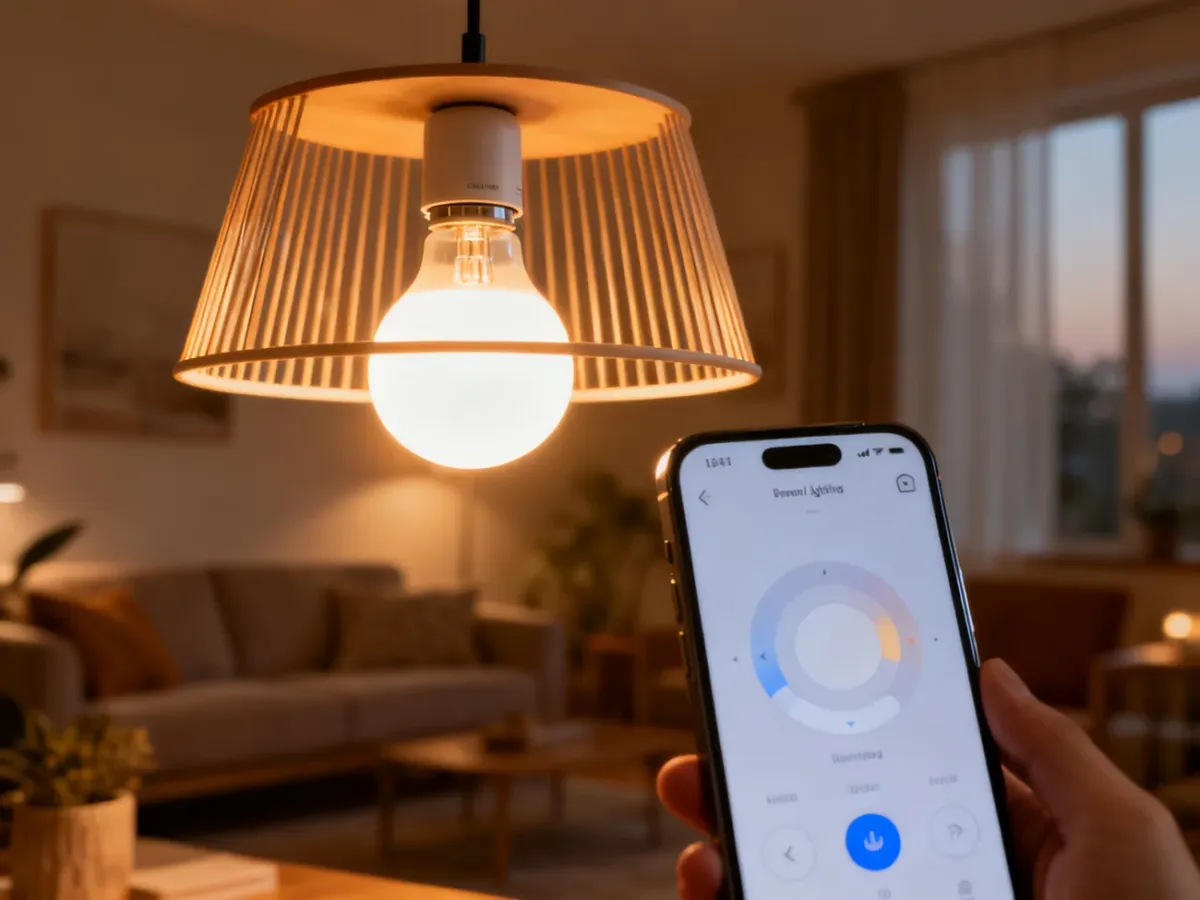 Inteligentna żarówka sterowana za pomocą smartfona w salonie