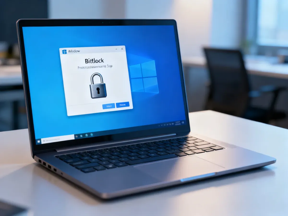 Laptop z uruchomionym procesem szyfrowania dysku BitLocker