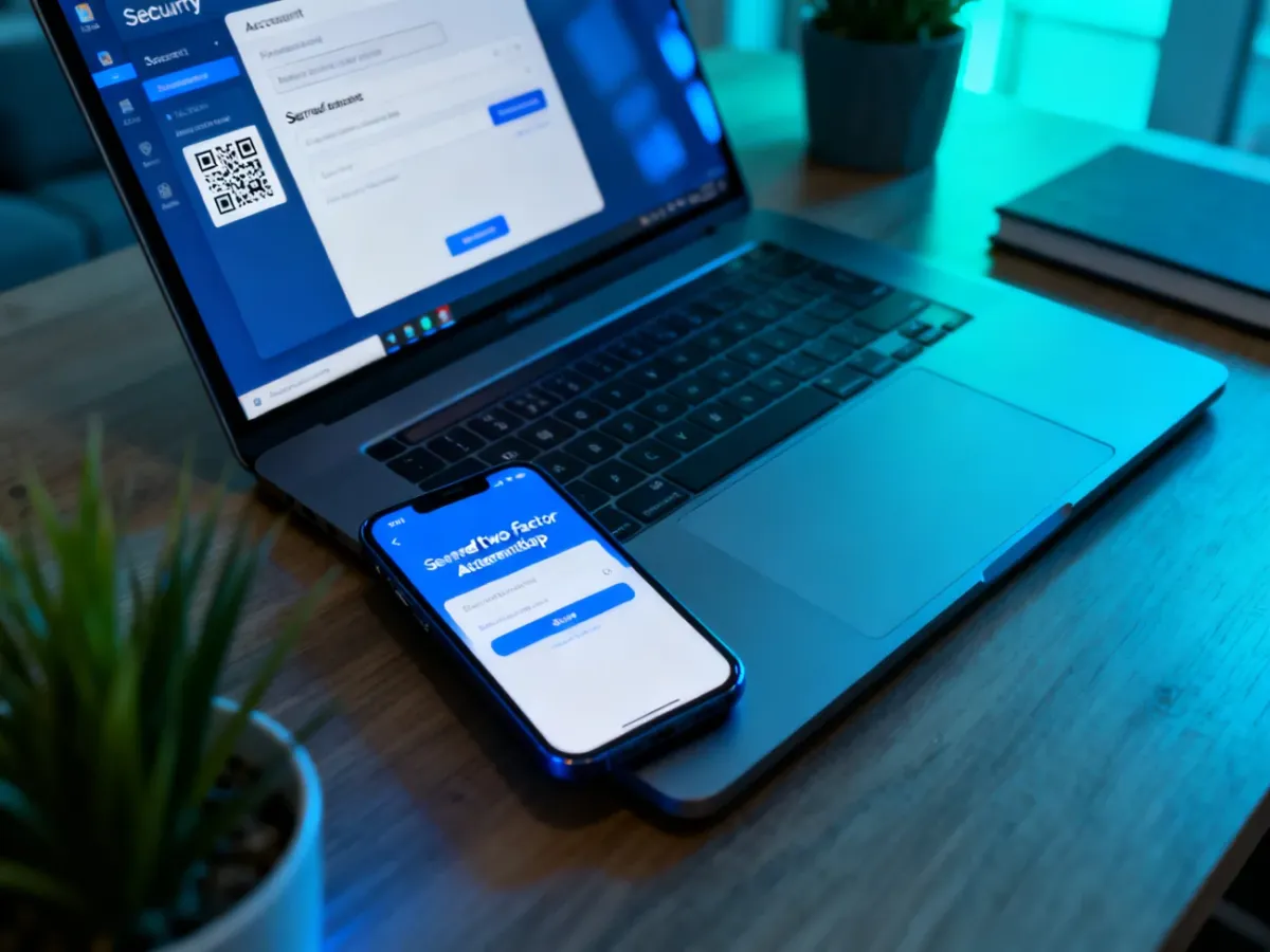 Smartfon i laptop podczas konfiguracji uwierzytelniania dwuetapowego