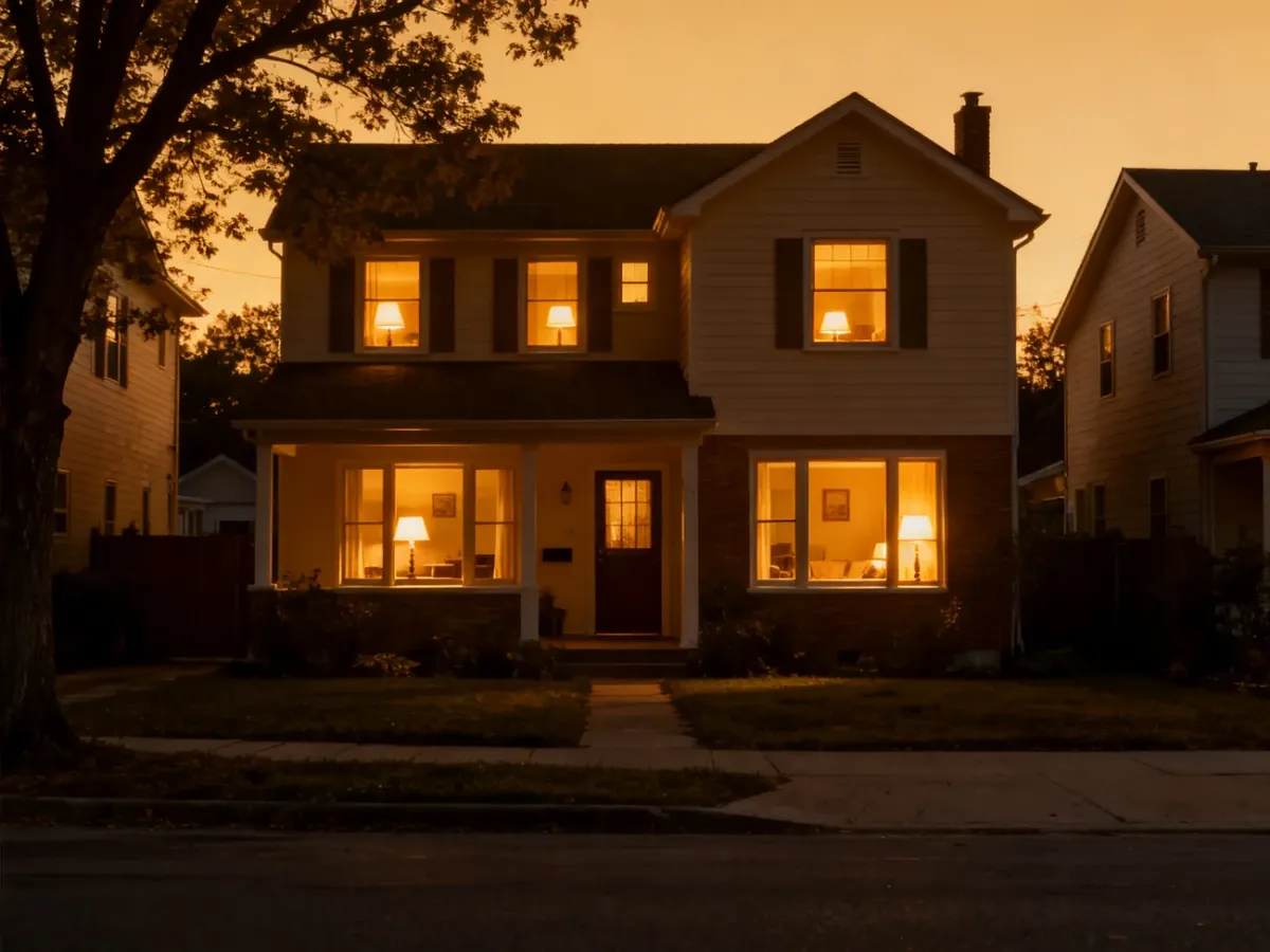 House with lights on simulating the presence of residents