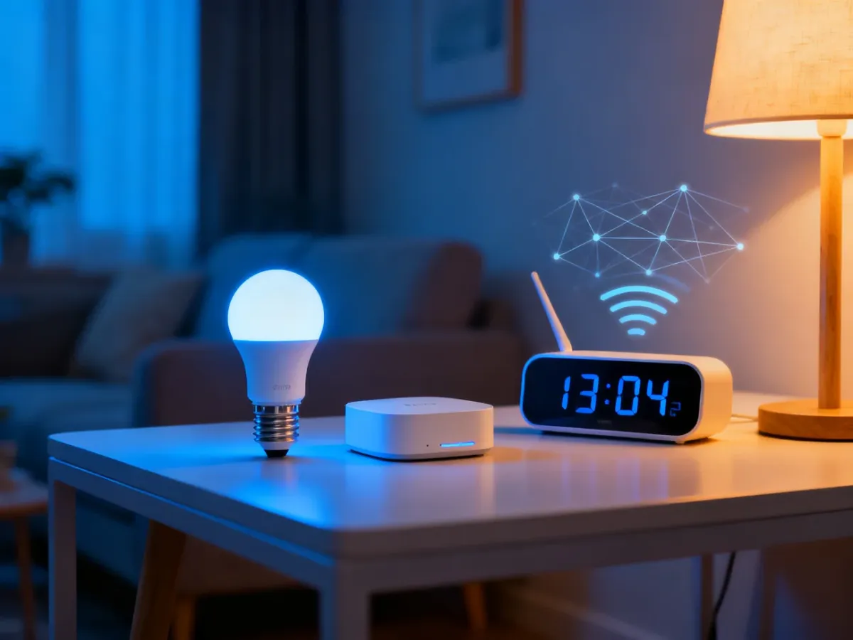 Smart lighting device and hub illustrating time synchronization