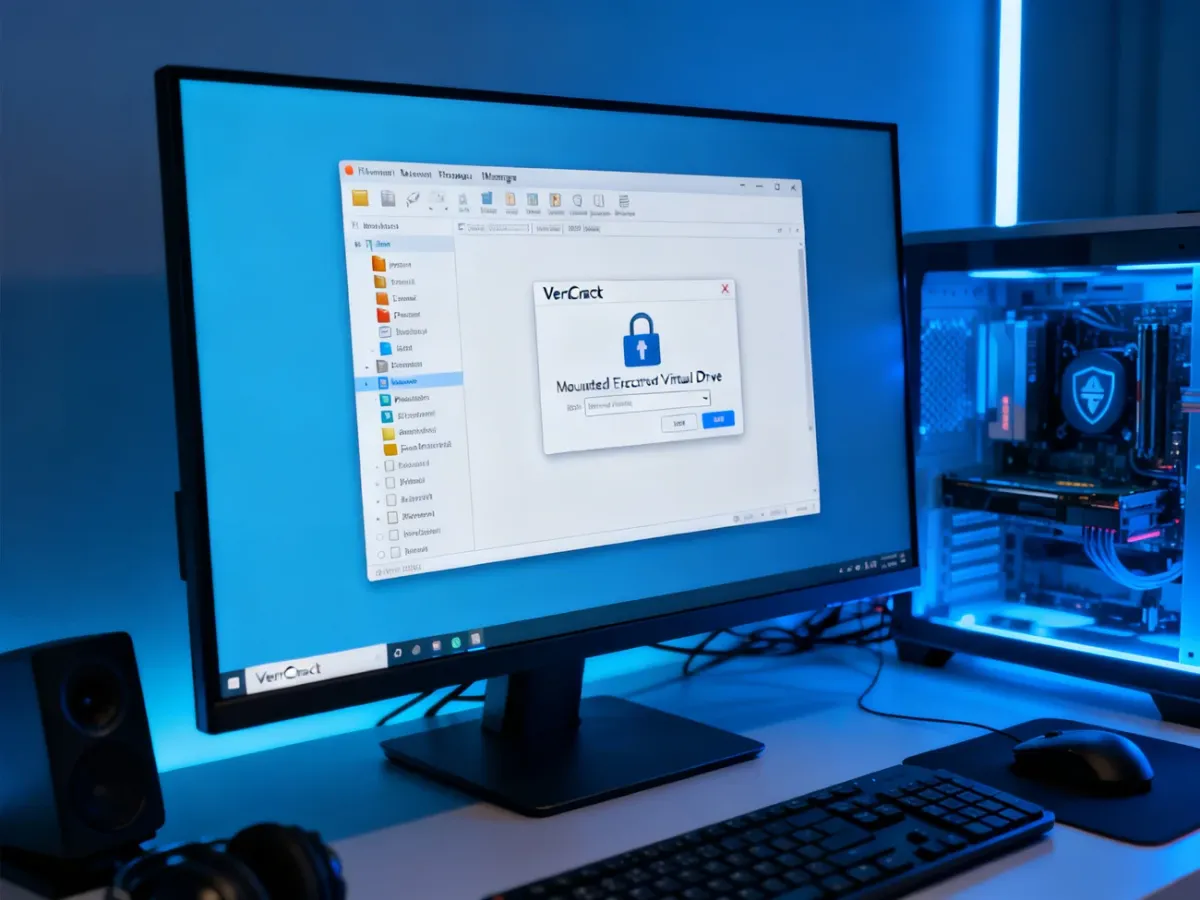 Zamontowany zaszyfrowany kontener VeraCrypt jako wirtualny dysk