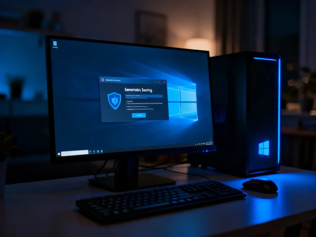 Komputer z uruchomionym skanowaniem zabezpieczeń Windows