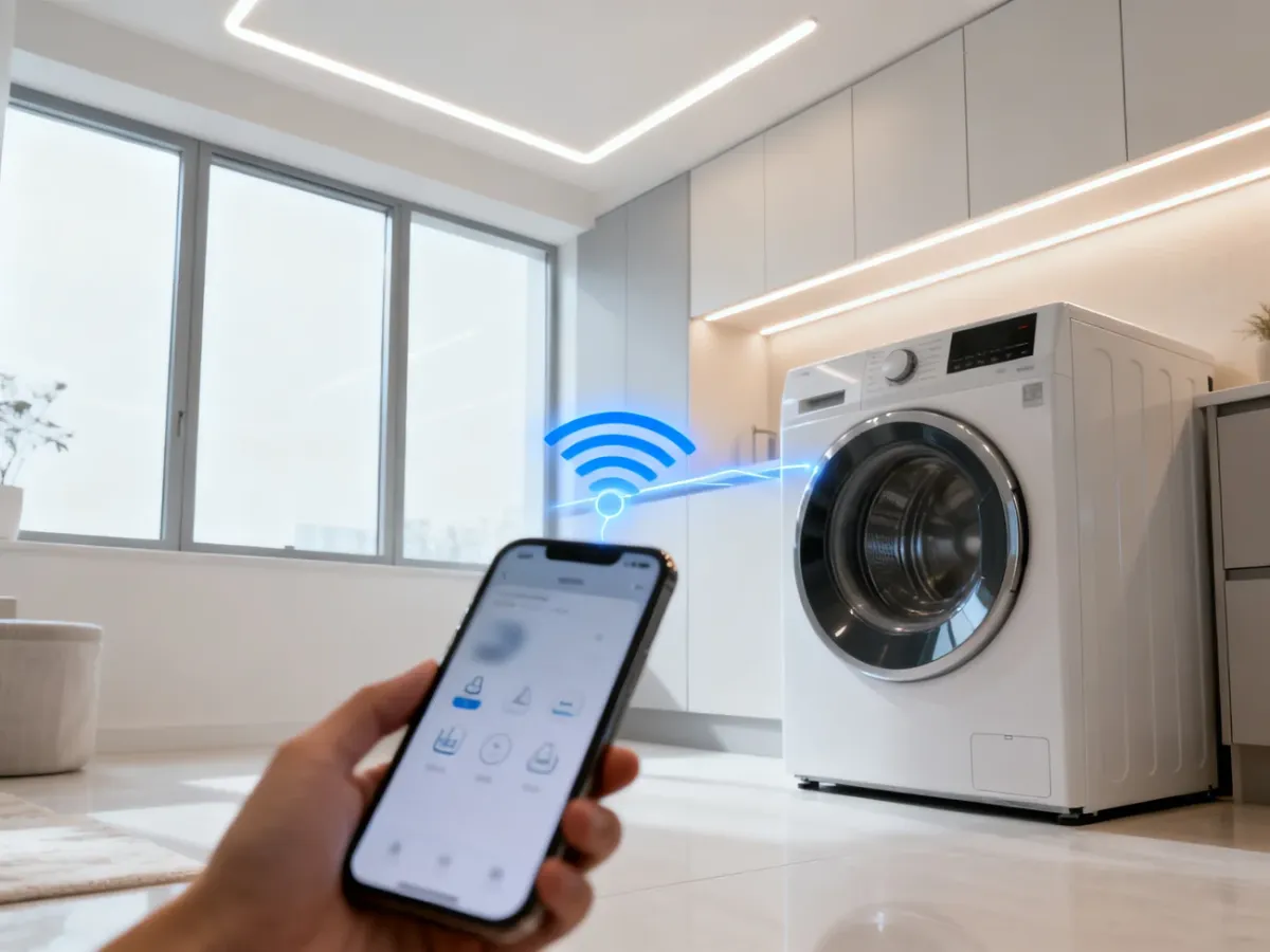 Smartphone remotely controlling a modern washing machine
